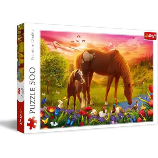 Puzzle Trefl Cavalos no Prado de 500 Peças