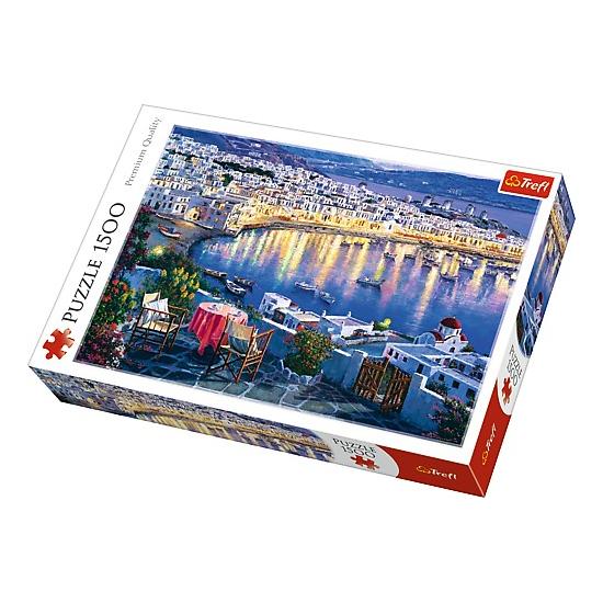 Puzzle Trefl Mykonos ao pôr do sol, Grécia de 1500 peças